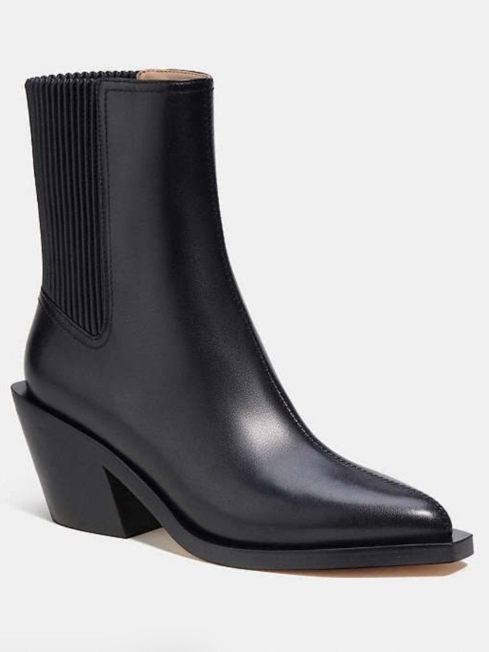Coach Prestyn Black Leather Western-Inspired Ankle Bootie